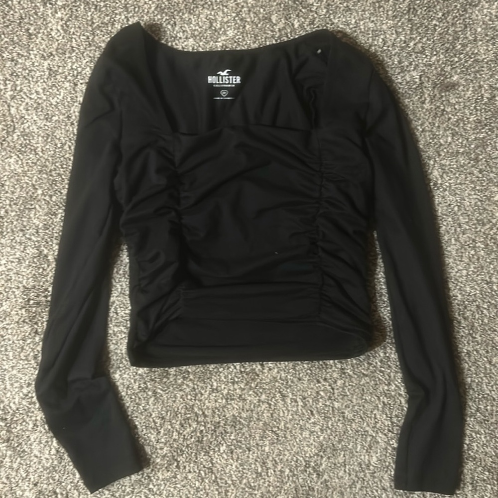 Hollister black crop top with fringe in the front work a couple times